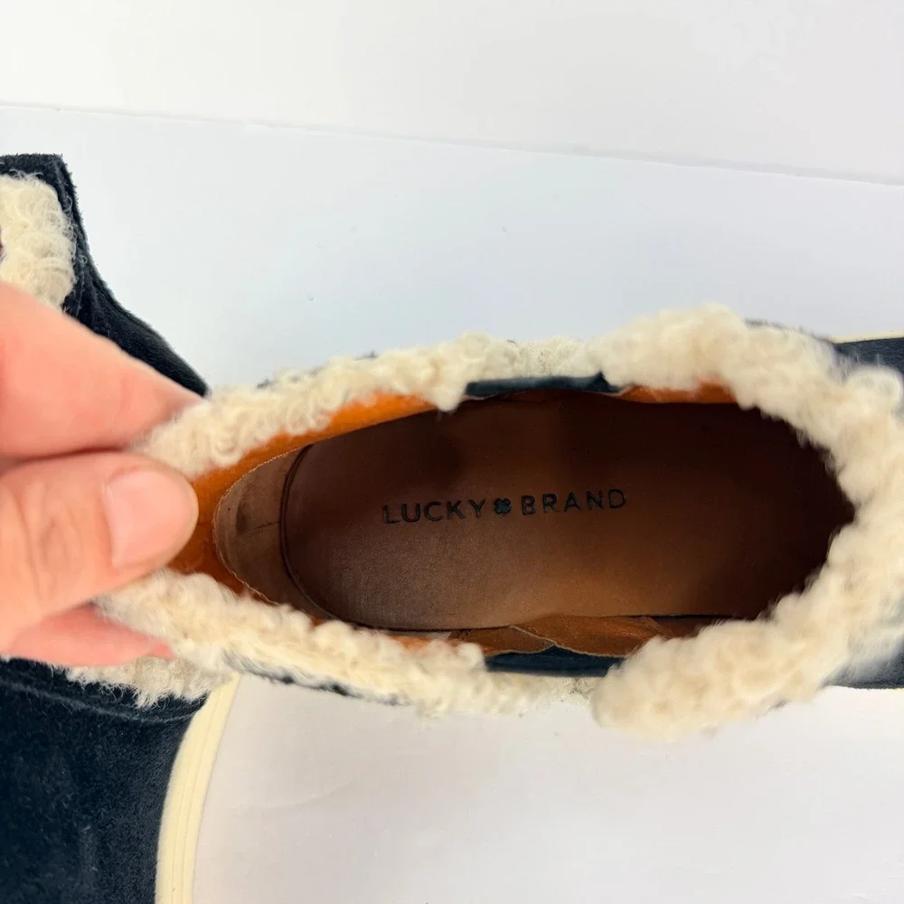 Lucky Brand 10M Laycia Black Suede Shearling Lined Womens Winter Ankle Boots - Picture 6 of 11